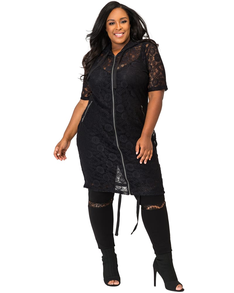 Plus Size Dalya Lace Jacket with Hood Black